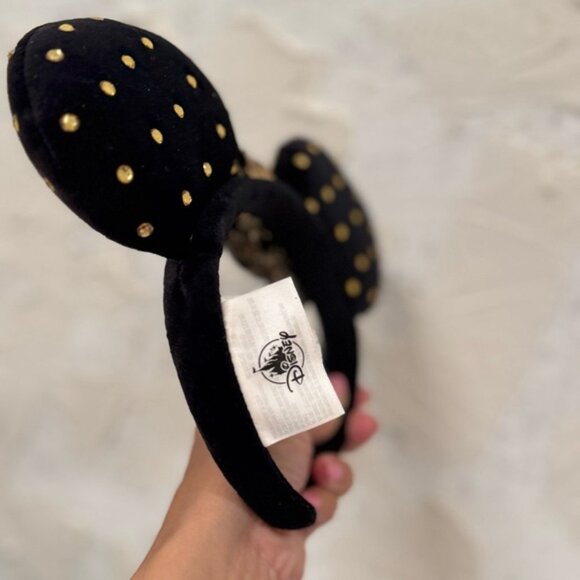 Disney Parks Black Jeweled Studded Gold Minnie Mouse Plush Ear Headband - Picture 5 of 7